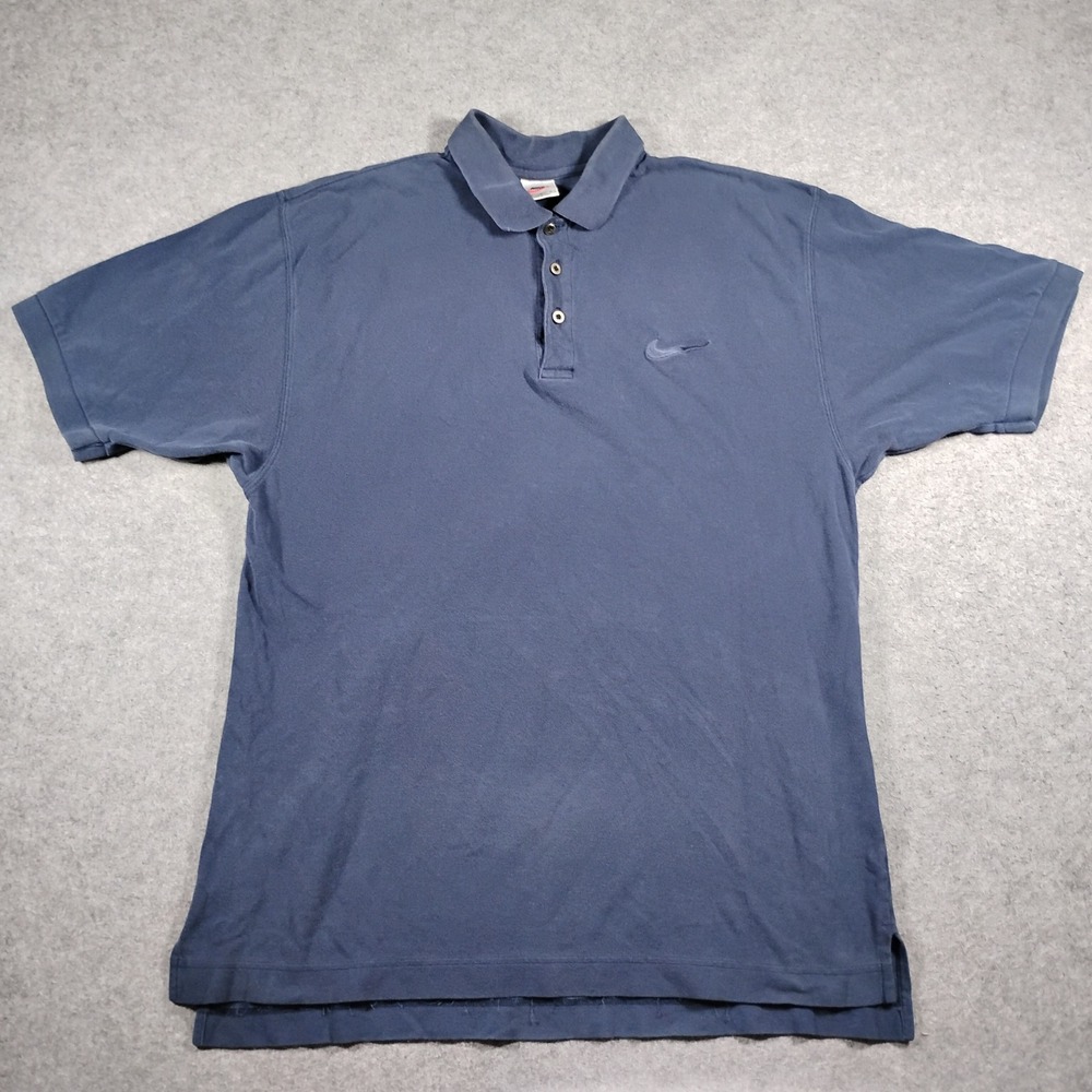 Nike Mens Vintage Blue Embroidered Swoosh Cotton Pique Polo Shirt Size M
